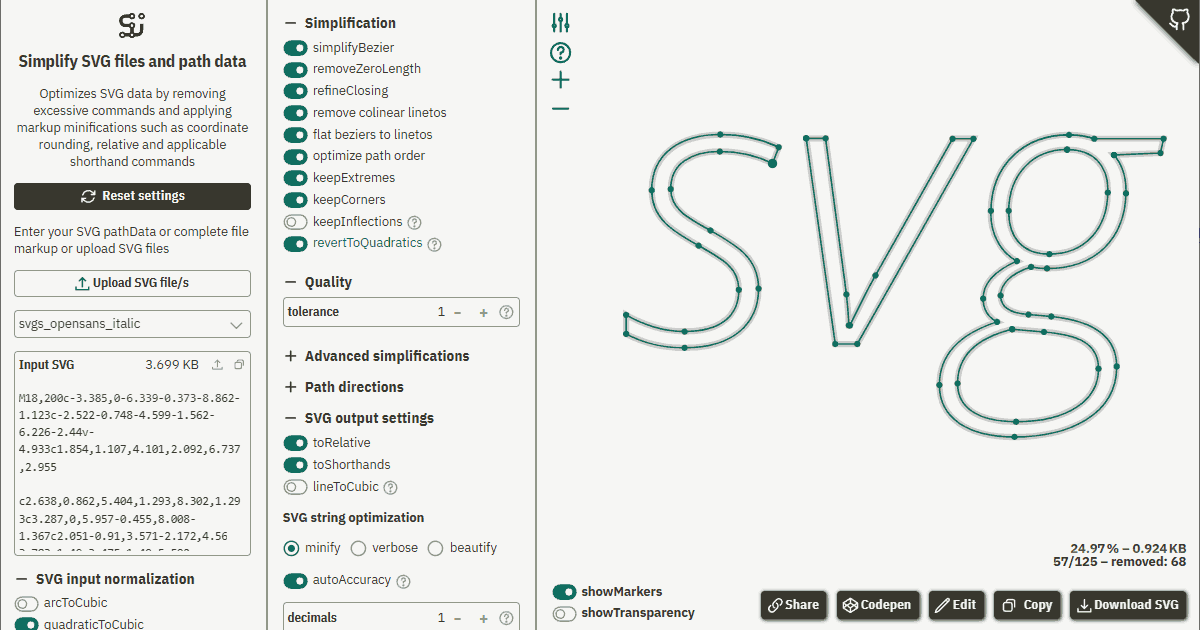 Simplify SVG files and path data